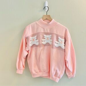 Fashion Force Teddy Bear Pullover Sweatshirt Womens Size Medium Pink Vintage